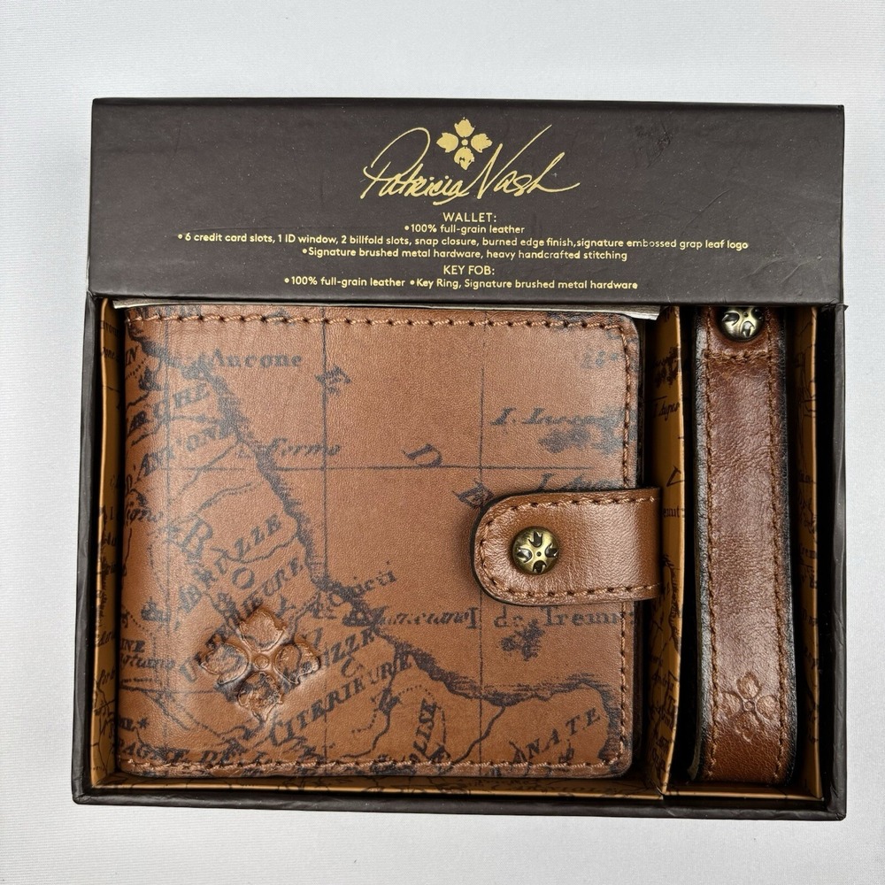 Patricia Nash Farnetta Leather RFID Wallet & Key Fob Signature Map Gift Set